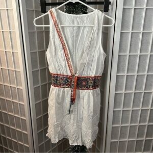 White Sleeveless Dress with Orange boho Accents NWOT
